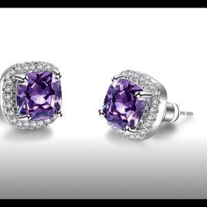 .925 Sterling Silver 4 Carat Amethyst Earrings